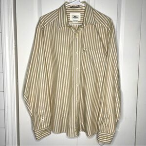 Lacoste Tan White Striped Button Down Size 42 Large Slim Fit Long Sleeve Men’s